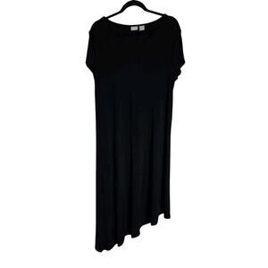 Chicos Travelers Womens Sz 2 US 12/14 Black Asymmetric Cap Sleeves Shift Dress